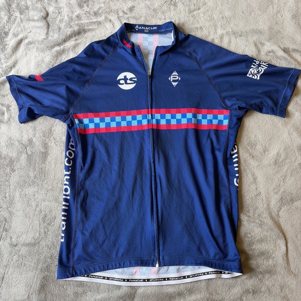 Panache Women's XXL Cycling Jersey Zip Up Bike Racing Blue Geometric Pockets DTS